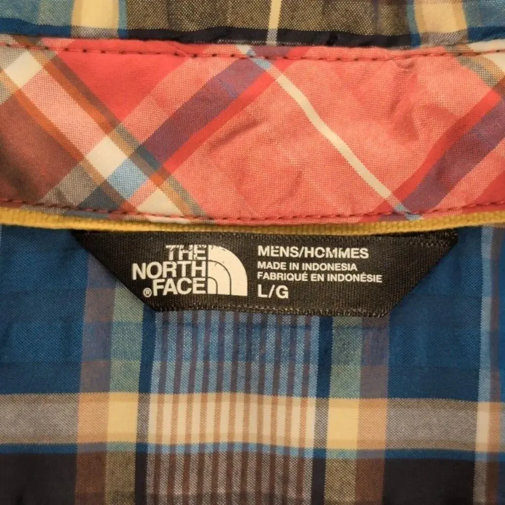 The North Face Shirt Mens Large Blue Plaid Button Up Short Sleeve Casual Outdoor